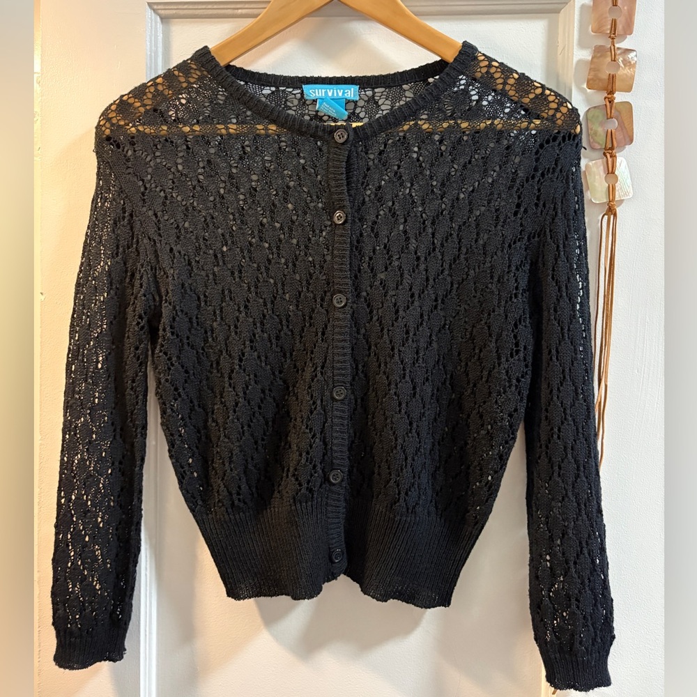 Vintage Crochet Cardigan Black Small